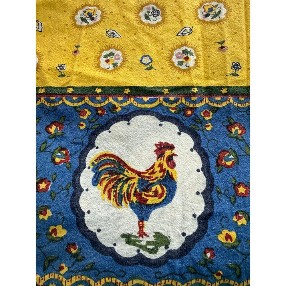 Vintage Style French Country Rooster Tablecloth Yellow Blue Floral Cotton 60x90